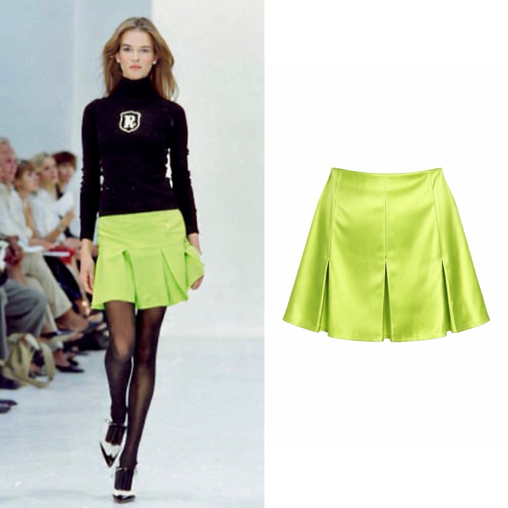Vintage RALPH LAUREN Purple Label S/S 2004 Box Pleated Silk Mini Skirt in Green